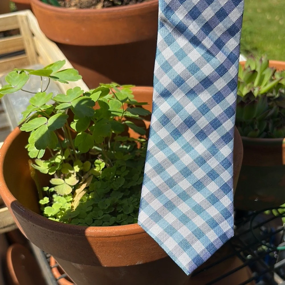 Lord & Taylor Blue Checkered Tie great picture day and family photos 100% silk